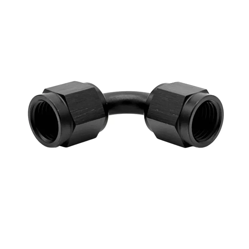 -10AN Female AN Flare Union 90 Adapter, Swivel Style, Black Hard Anodized Aluminum