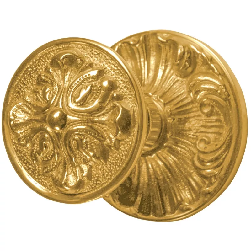 Romanesque Rosette Door Set with Romanesque Door Knobs Privacy (Bed/Bath),Polished Brass