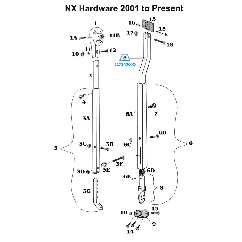Zip Dee Satin Front/Rear Rafter Arm Bar for NX Hardware – 717240-XXX